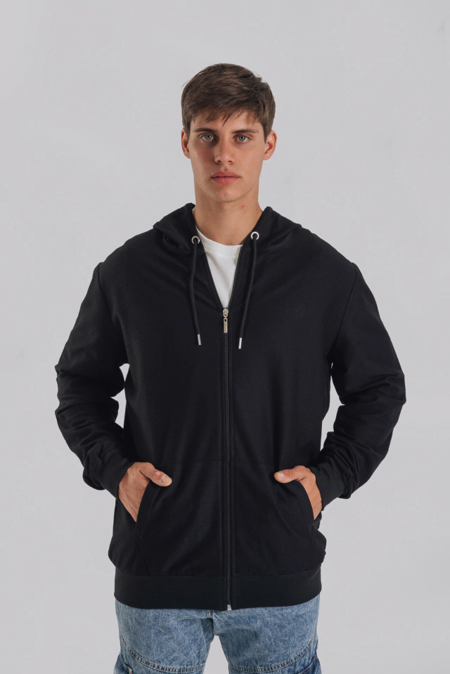 Campera Algodón Rústico Negro con Capucha